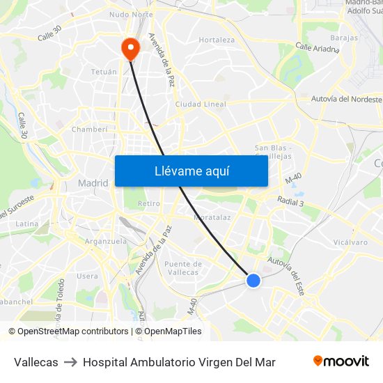 Vallecas to Hospital Ambulatorio Virgen Del Mar map