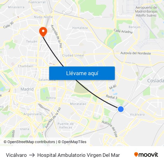 Vicálvaro to Hospital Ambulatorio Virgen Del Mar map