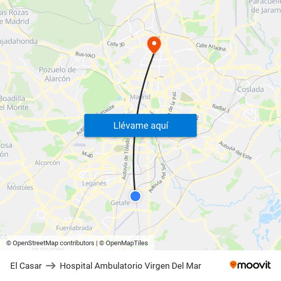El Casar to Hospital Ambulatorio Virgen Del Mar map