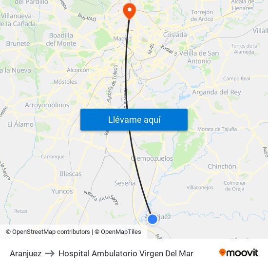 Aranjuez to Hospital Ambulatorio Virgen Del Mar map