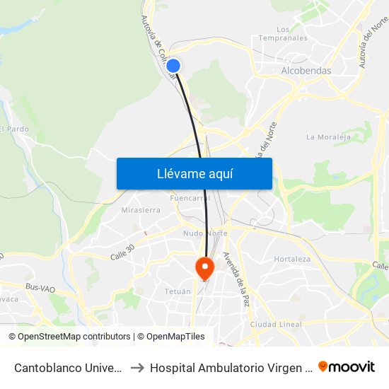 Cantoblanco Universidad to Hospital Ambulatorio Virgen Del Mar map