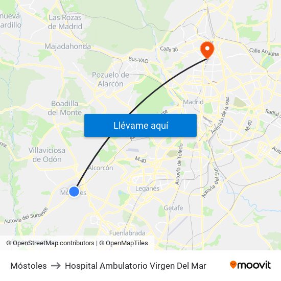 Móstoles to Hospital Ambulatorio Virgen Del Mar map