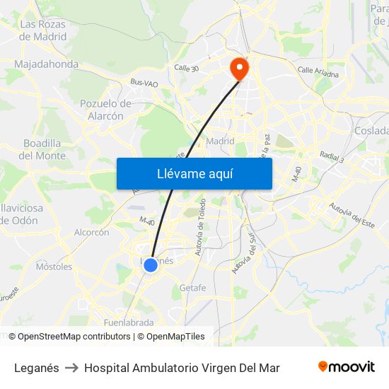 Leganés to Hospital Ambulatorio Virgen Del Mar map