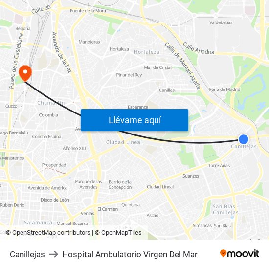 Canillejas to Hospital Ambulatorio Virgen Del Mar map