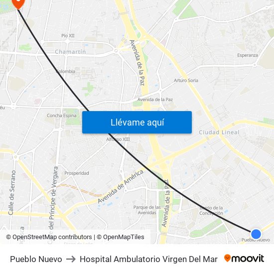Pueblo Nuevo to Hospital Ambulatorio Virgen Del Mar map