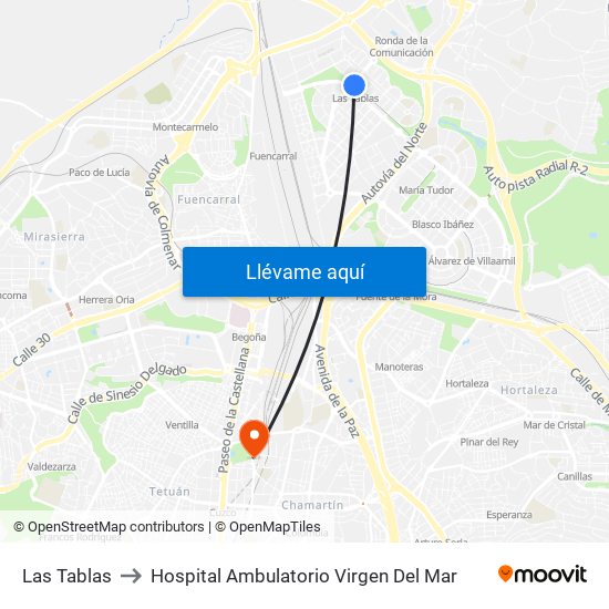 Las Tablas to Hospital Ambulatorio Virgen Del Mar map
