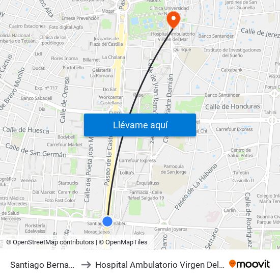 Santiago Bernabéu to Hospital Ambulatorio Virgen Del Mar map