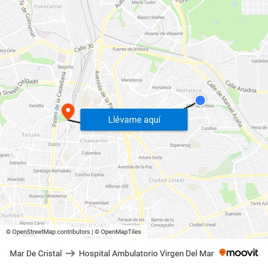 Mar De Cristal to Hospital Ambulatorio Virgen Del Mar map