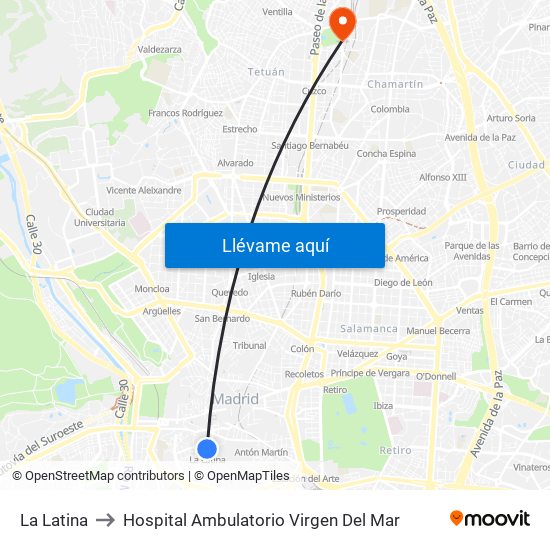 La Latina to Hospital Ambulatorio Virgen Del Mar map