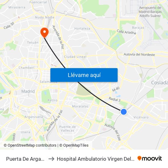 Puerta De Arganda to Hospital Ambulatorio Virgen Del Mar map