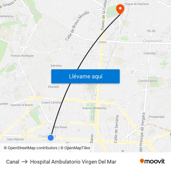 Canal to Hospital Ambulatorio Virgen Del Mar map
