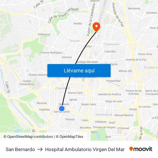San Bernardo to Hospital Ambulatorio Virgen Del Mar map