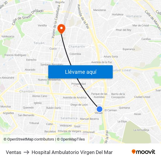 Ventas to Hospital Ambulatorio Virgen Del Mar map