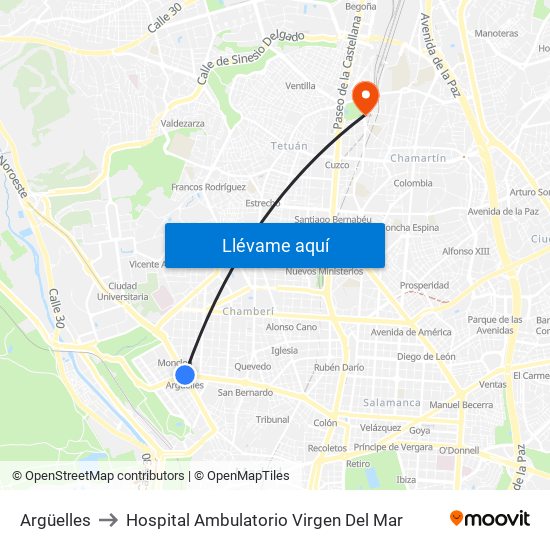 Argüelles to Hospital Ambulatorio Virgen Del Mar map