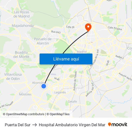 Puerta Del Sur to Hospital Ambulatorio Virgen Del Mar map