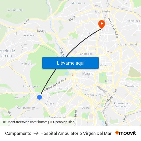 Campamento to Hospital Ambulatorio Virgen Del Mar map
