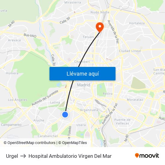 Urgel to Hospital Ambulatorio Virgen Del Mar map