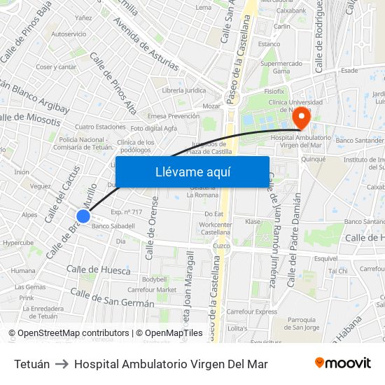 Tetuán to Hospital Ambulatorio Virgen Del Mar map