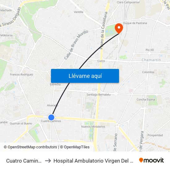 Cuatro Caminos to Hospital Ambulatorio Virgen Del Mar map