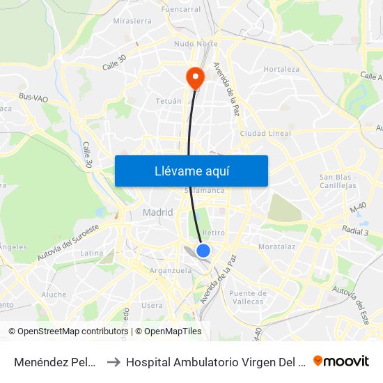 Menéndez Pelayo to Hospital Ambulatorio Virgen Del Mar map