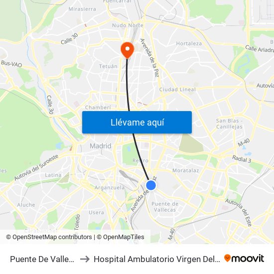 Puente De Vallecas to Hospital Ambulatorio Virgen Del Mar map