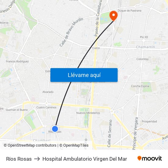 Ríos Rosas to Hospital Ambulatorio Virgen Del Mar map