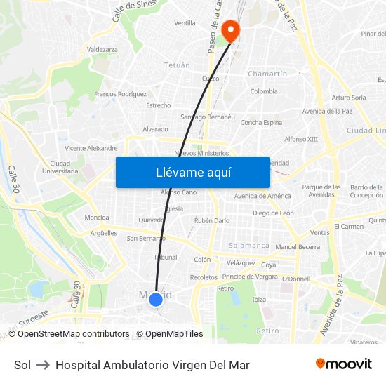 Sol to Hospital Ambulatorio Virgen Del Mar map
