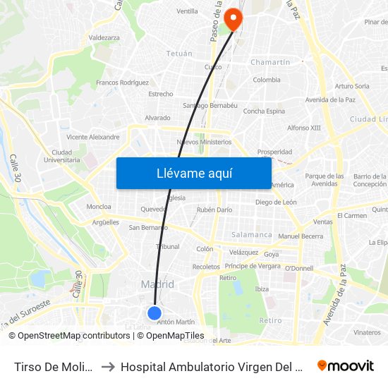 Tirso De Molina to Hospital Ambulatorio Virgen Del Mar map