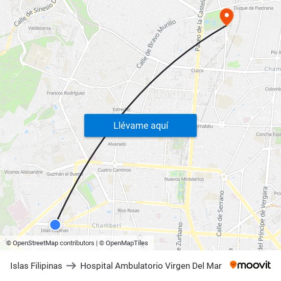 Islas Filipinas to Hospital Ambulatorio Virgen Del Mar map