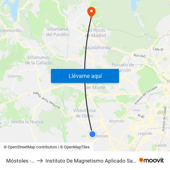 Móstoles - El Soto to Instituto De Magnetismo Aplicado Salvador Velayos (Ucm) map