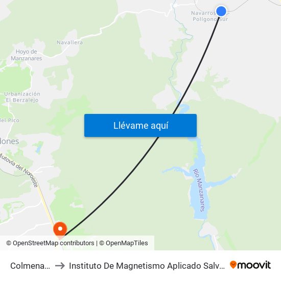 Colmenar Viejo to Instituto De Magnetismo Aplicado Salvador Velayos (Ucm) map