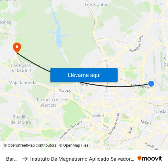 Barajas to Instituto De Magnetismo Aplicado Salvador Velayos (Ucm) map