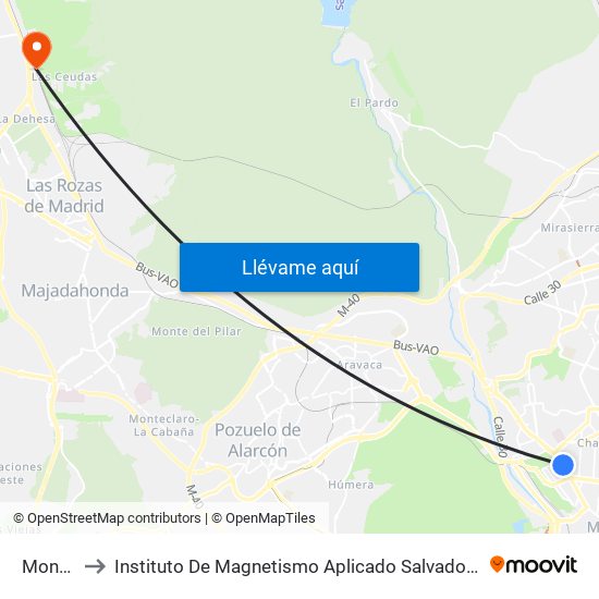 Moncloa to Instituto De Magnetismo Aplicado Salvador Velayos (Ucm) map