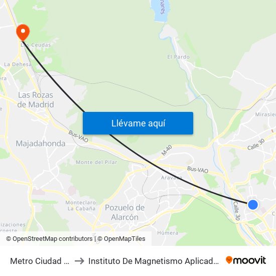 Metro Ciudad Universitaria to Instituto De Magnetismo Aplicado Salvador Velayos (Ucm) map