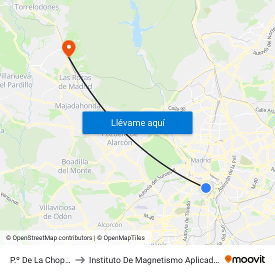 P.º De La Chopera - Legazpi to Instituto De Magnetismo Aplicado Salvador Velayos (Ucm) map
