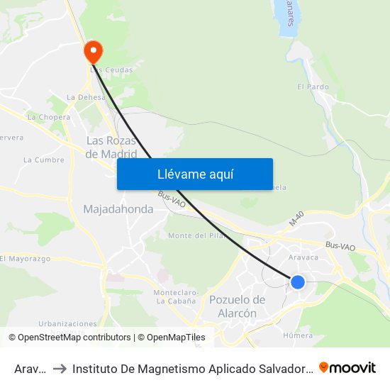 Aravaca to Instituto De Magnetismo Aplicado Salvador Velayos (Ucm) map