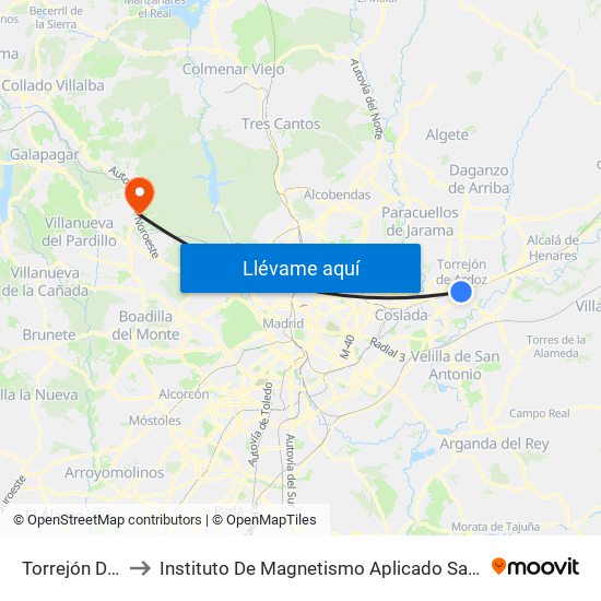 Torrejón De Ardoz to Instituto De Magnetismo Aplicado Salvador Velayos (Ucm) map