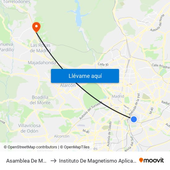 Asamblea De Madrid - Entrevías to Instituto De Magnetismo Aplicado Salvador Velayos (Ucm) map