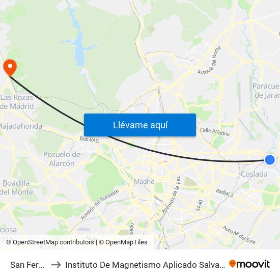 San Fernando to Instituto De Magnetismo Aplicado Salvador Velayos (Ucm) map