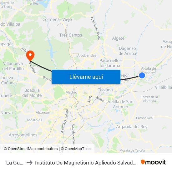 La Garena to Instituto De Magnetismo Aplicado Salvador Velayos (Ucm) map