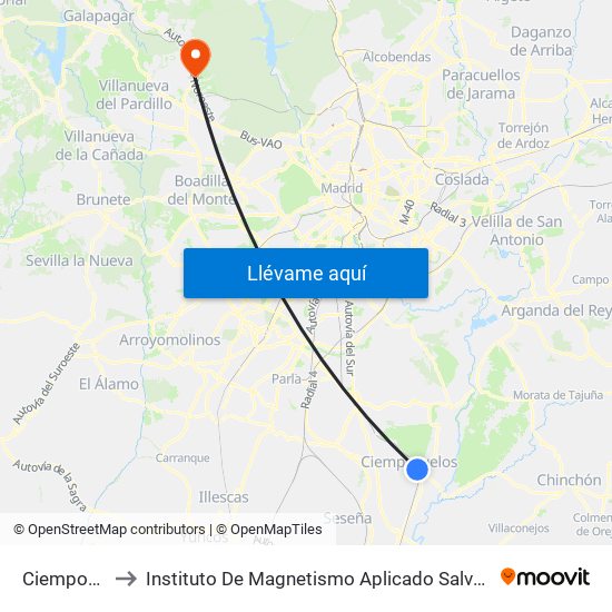 Ciempozuelos to Instituto De Magnetismo Aplicado Salvador Velayos (Ucm) map