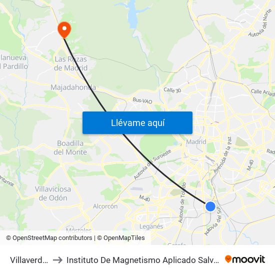 Villaverde Bajo to Instituto De Magnetismo Aplicado Salvador Velayos (Ucm) map