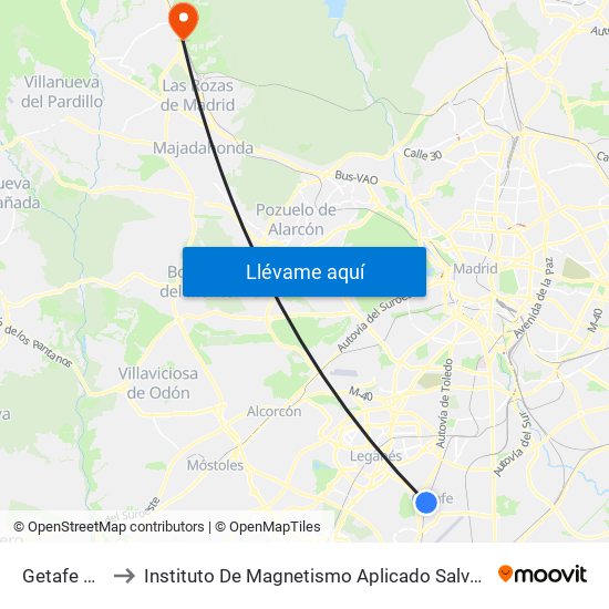 Getafe Centro to Instituto De Magnetismo Aplicado Salvador Velayos (Ucm) map