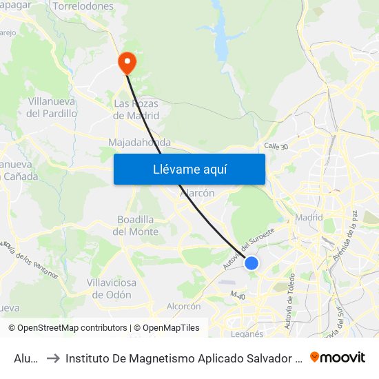 Aluche to Instituto De Magnetismo Aplicado Salvador Velayos (Ucm) map