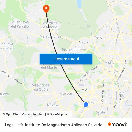 Leganés to Instituto De Magnetismo Aplicado Salvador Velayos (Ucm) map