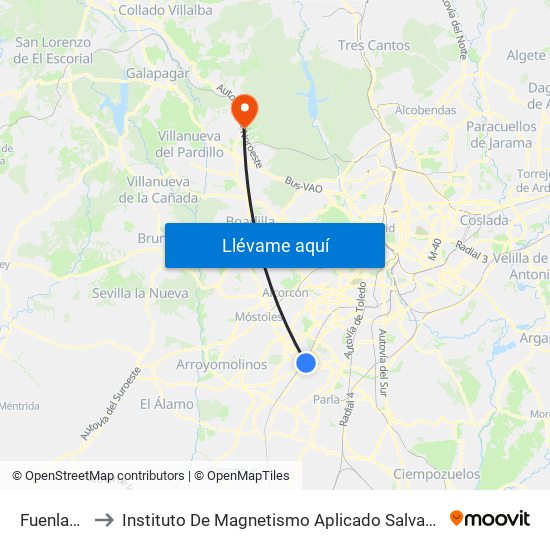 Fuenlabrada to Instituto De Magnetismo Aplicado Salvador Velayos (Ucm) map