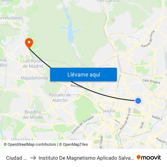 Ciudad Lineal to Instituto De Magnetismo Aplicado Salvador Velayos (Ucm) map
