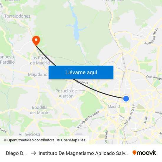 Diego De León to Instituto De Magnetismo Aplicado Salvador Velayos (Ucm) map