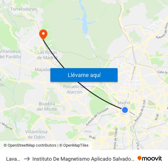 Lavapiés to Instituto De Magnetismo Aplicado Salvador Velayos (Ucm) map