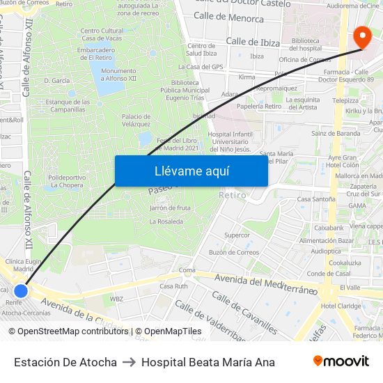 Estación De Atocha to Hospital Beata María Ana map